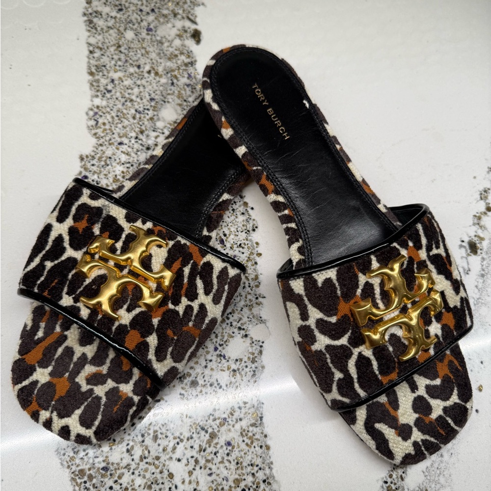 Tory Burch Animal Print Sandals with Gold Logo - worn twice
